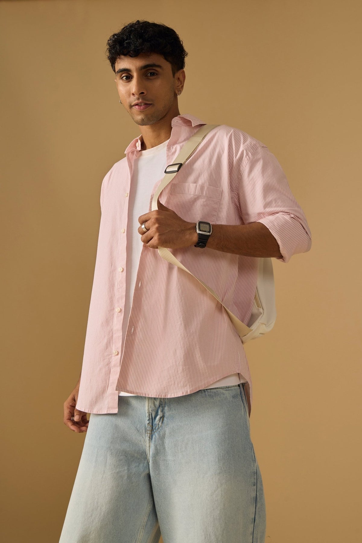 Lisandra - Oversize Striped Shirt- Pink - Espanshe