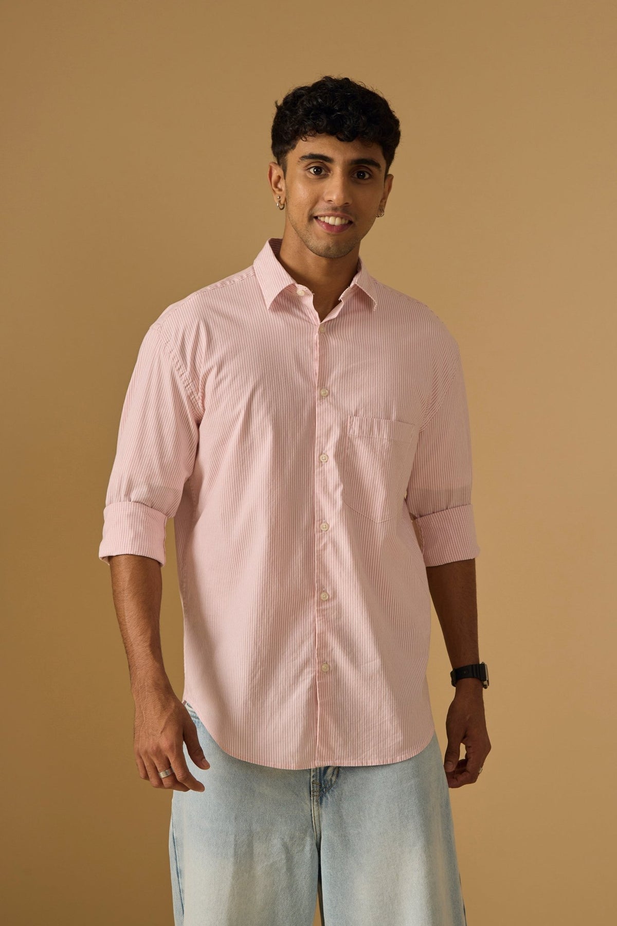 Lisandra - Oversize Striped Shirt- Pink - Espanshe