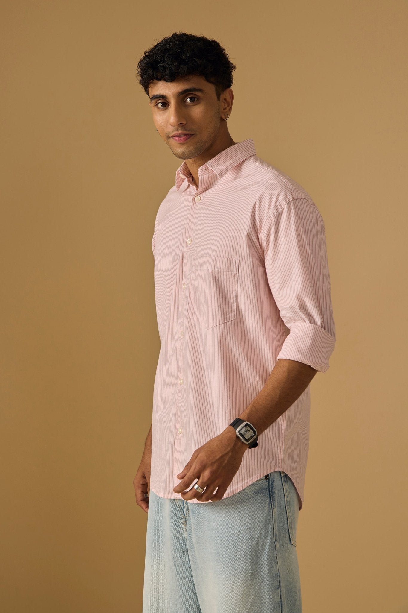 Lisandra - Oversize Striped Shirt- Pink - Espanshe