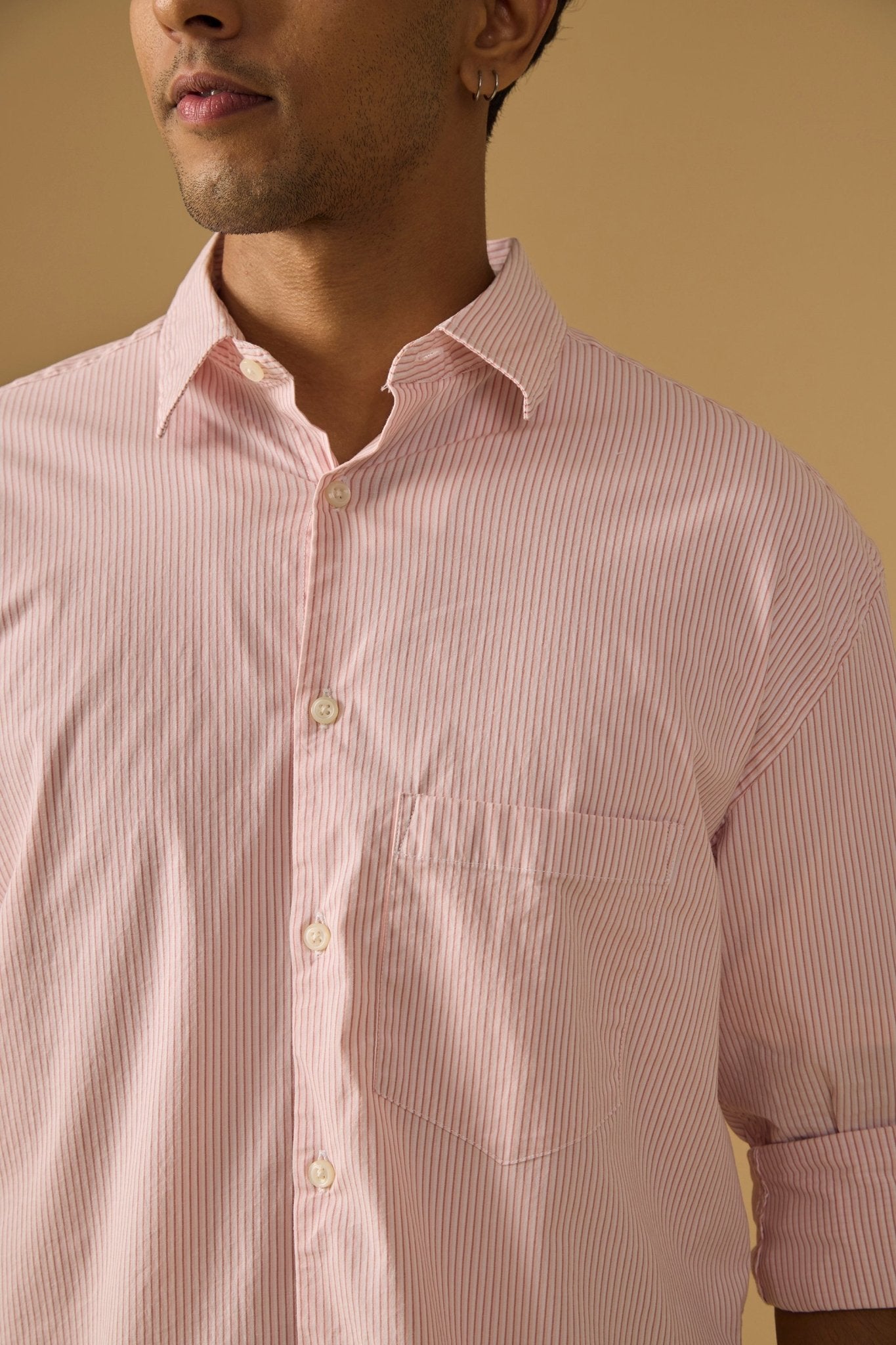 Lisandra - Oversize Striped Shirt- Pink - Espanshe