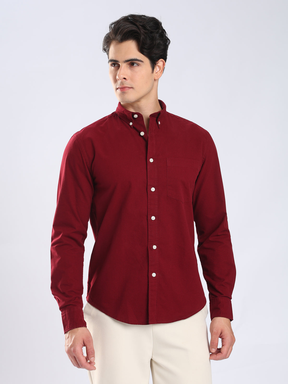 Dimo - Brushed Oxford Shirt - Maroon