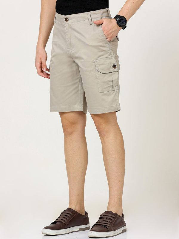 Men Cream Solid Cargo Shorts