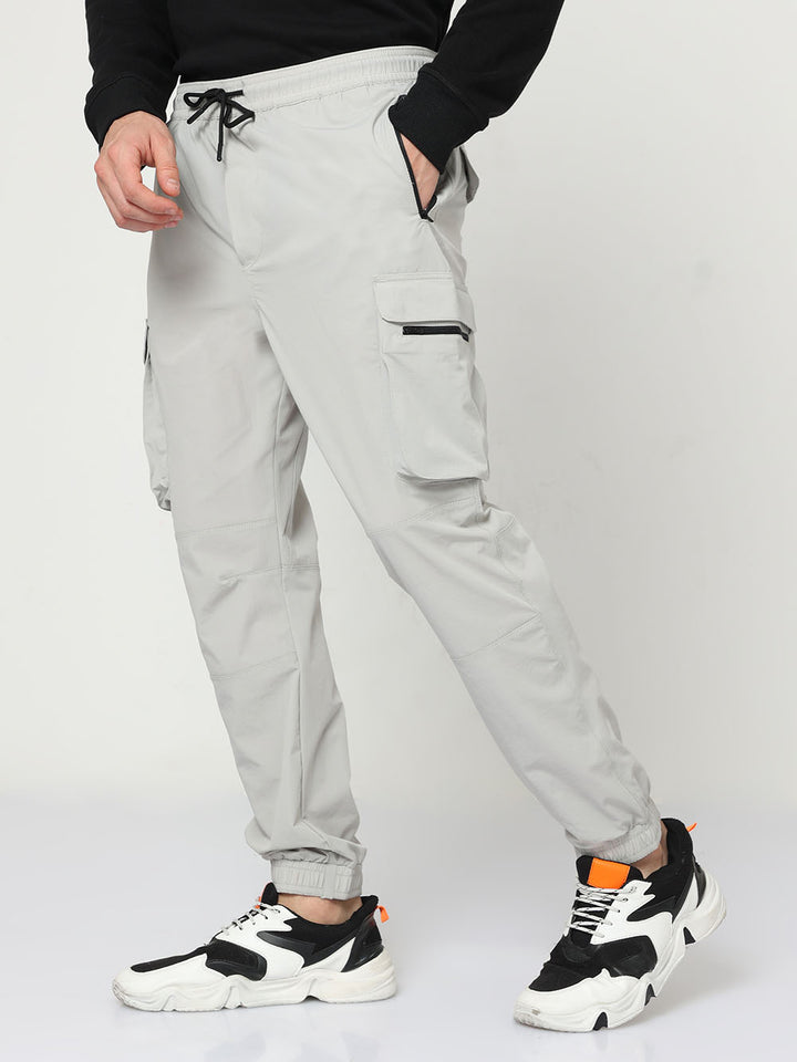 Quill Gray Ns Lycra Cargo Joggers For Men
