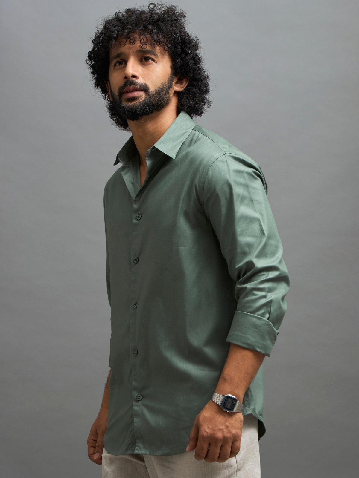 Calanthe - Giza Cotton Slim Fit Shirt - Moss Green - Espanshe