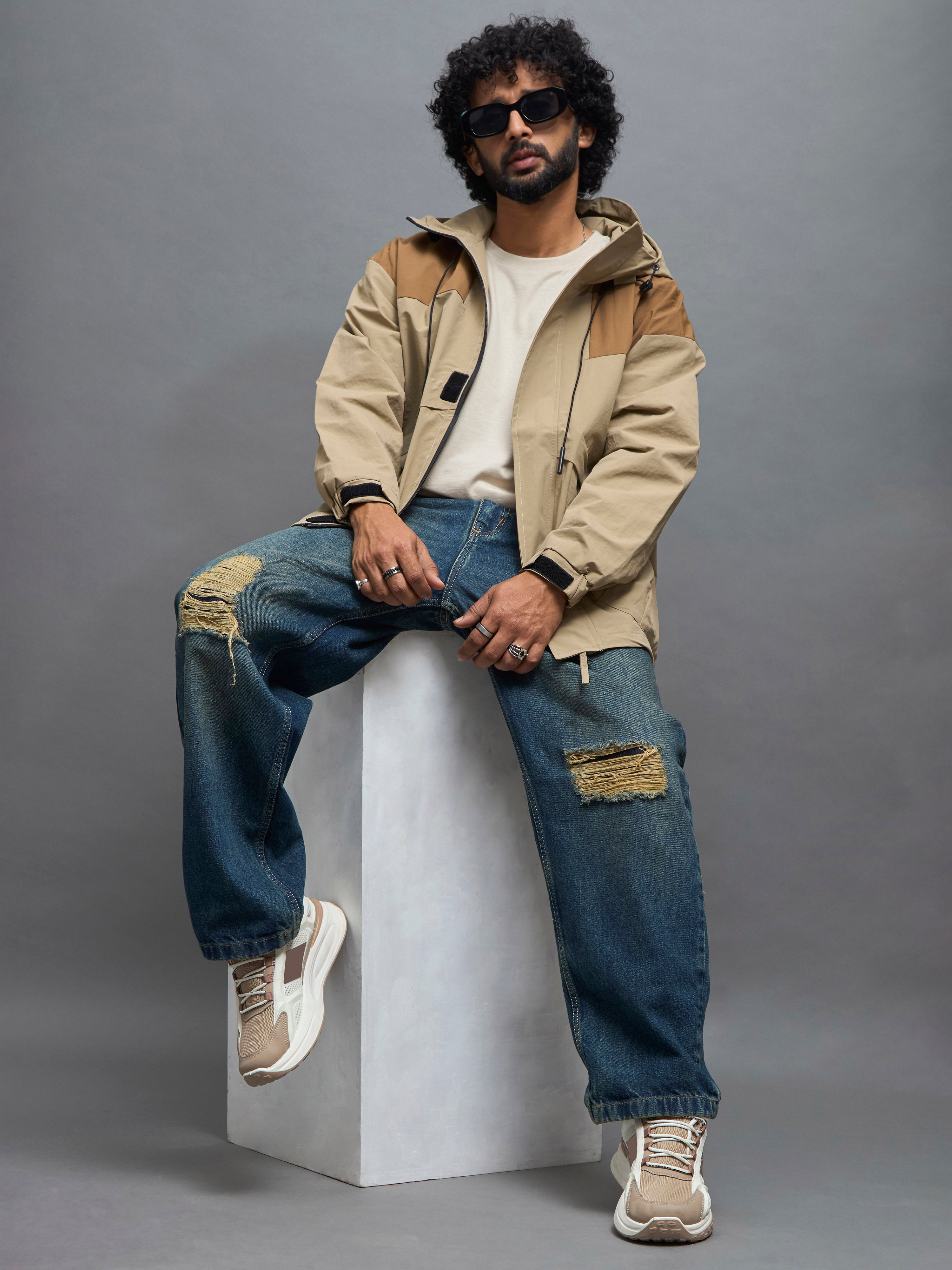men's dark beige hooded nylon jacket made from nylon blend, lightweight and durable
lightweight jakcet for men