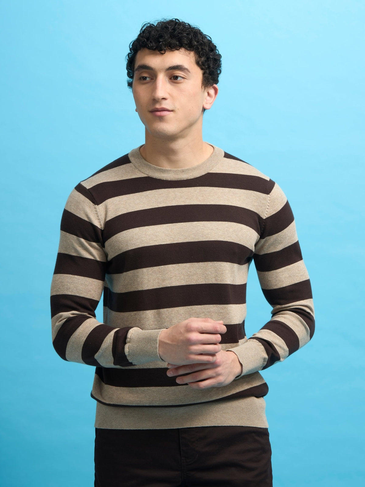 Piers - Striped Sweater Tee- Dark Brown - Espanshe