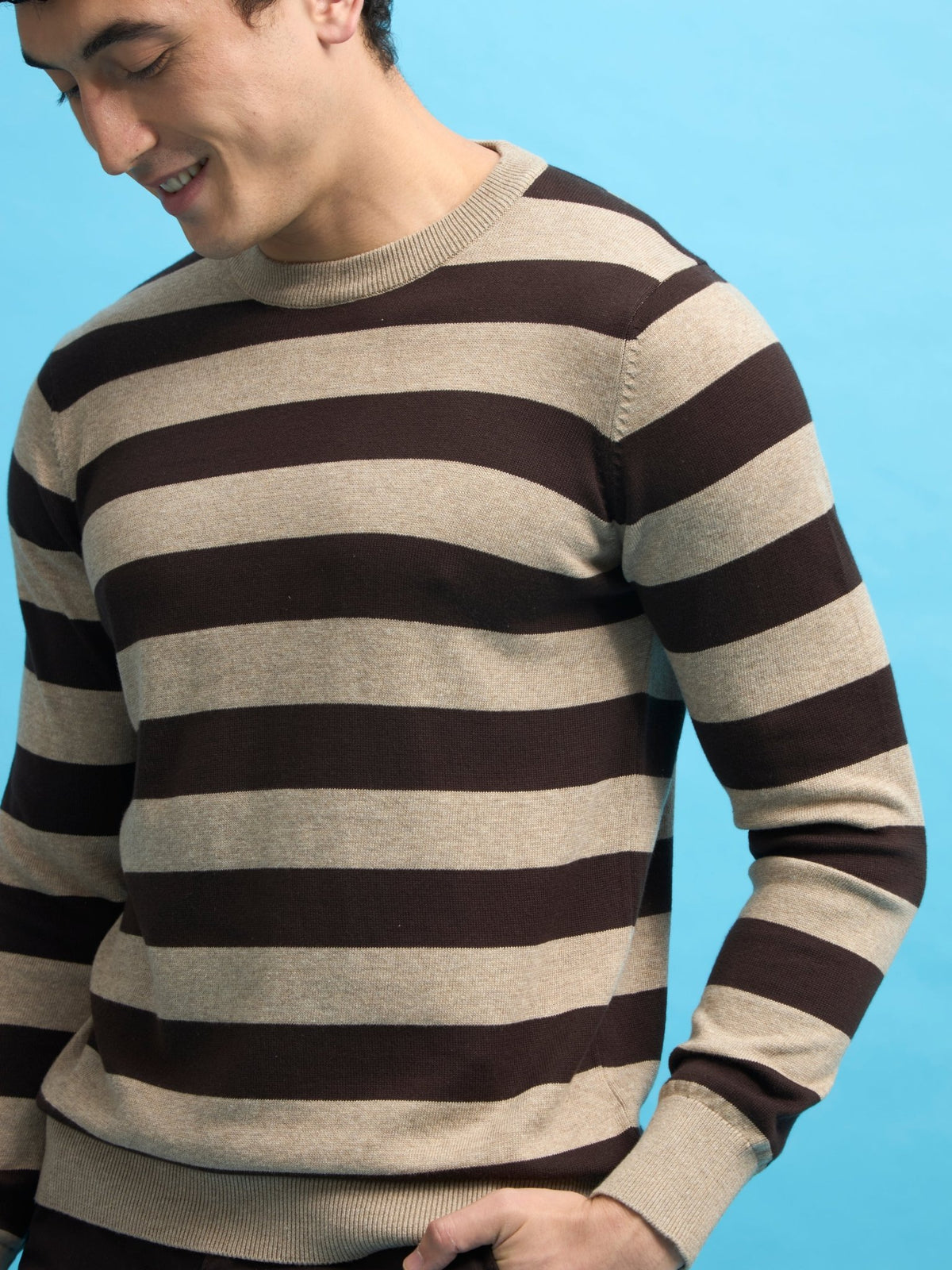 Piers - Striped Sweater Tee- Dark Brown - Espanshe