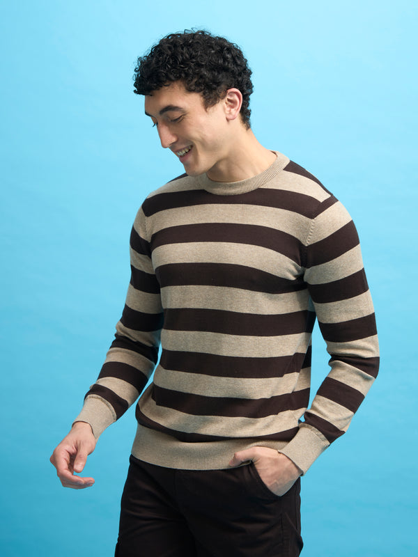 Piers - Striped Sweater Tee- Dark Brown