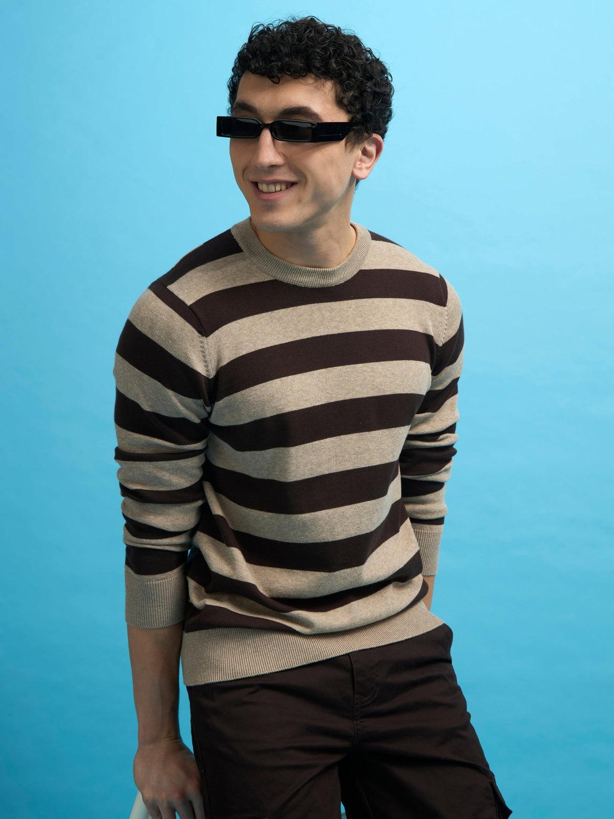 Piers - Striped Sweater Tee- Dark Brown - Espanshe
