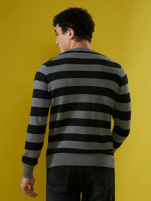 mens fullsleeve stripped sweater tee in black 