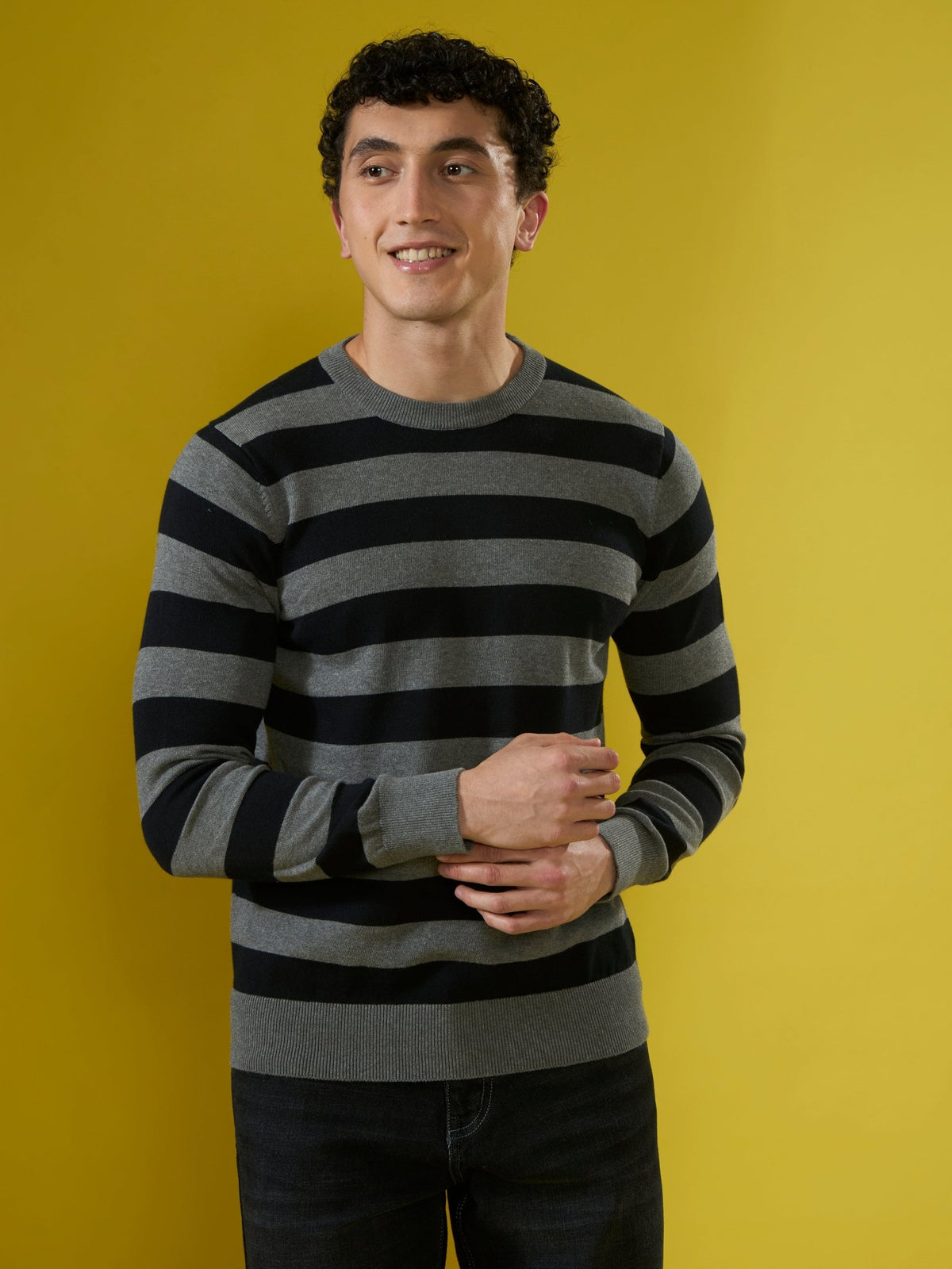 Piers - Striped Sweater Tee- Black - Espanshe