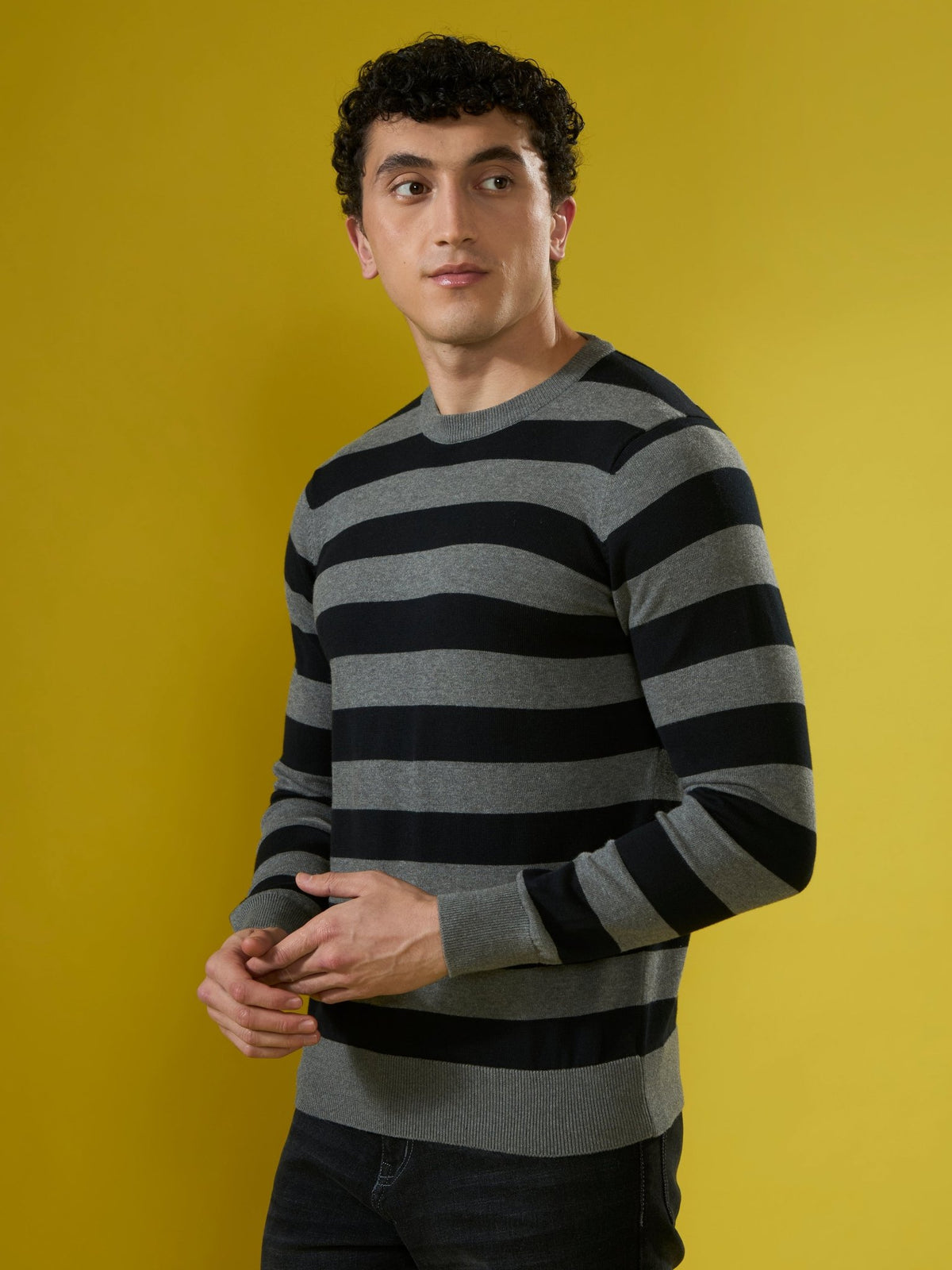 Piers - Striped Sweater Tee- Black - Espanshe