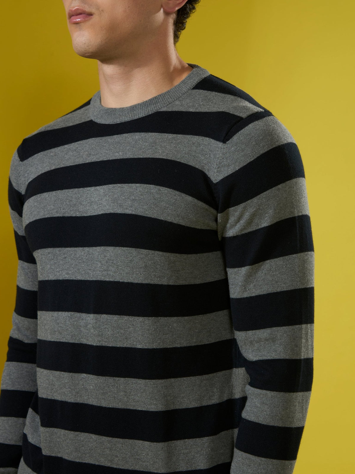 Piers - Striped Sweater Tee- Black - Espanshe