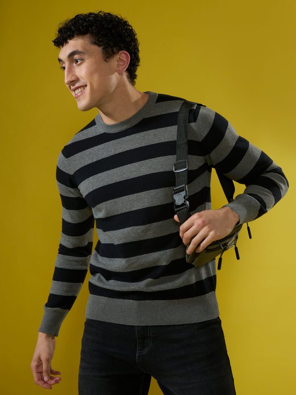 Piers - Striped Sweater Tee- Black