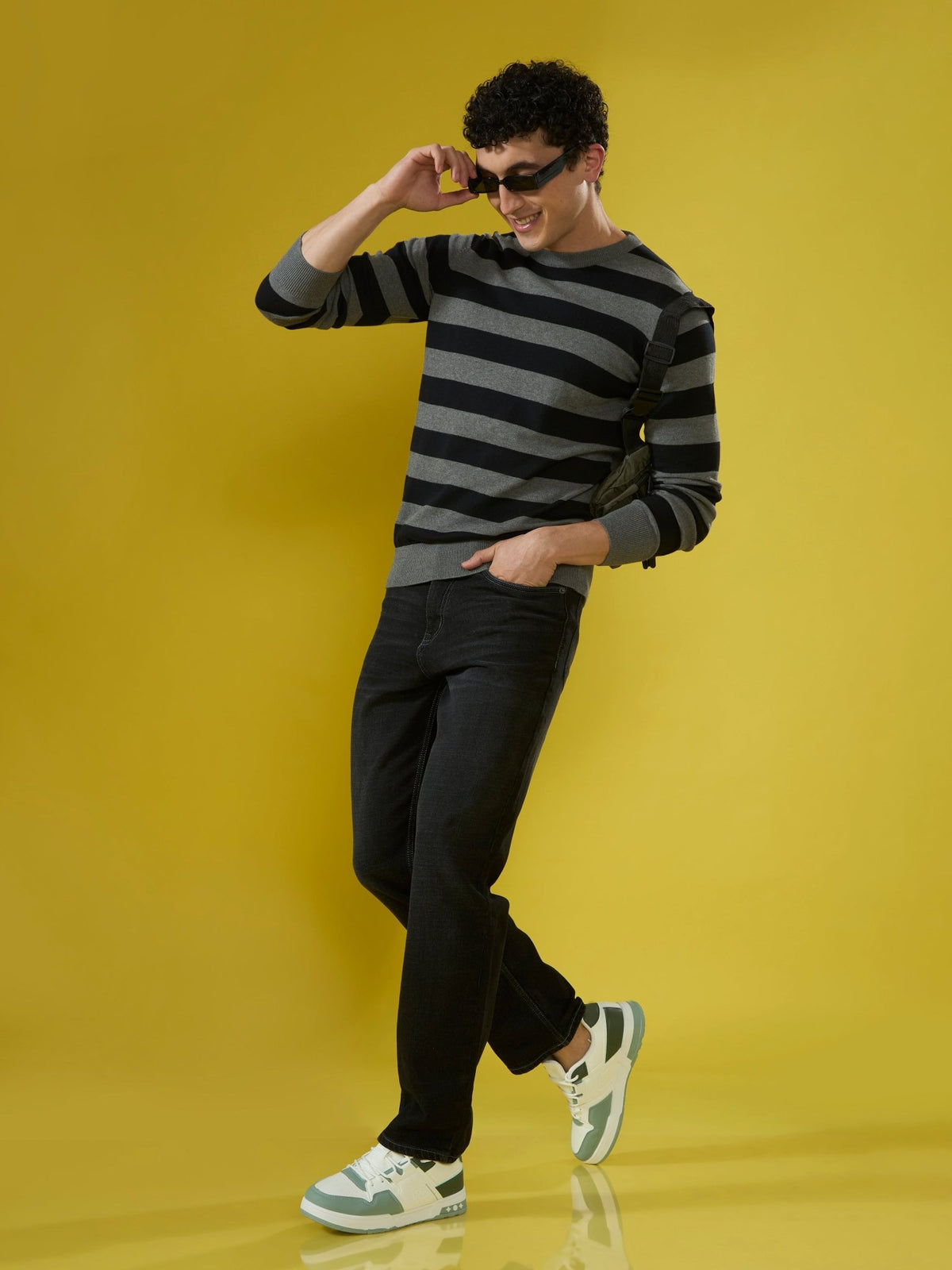 Piers - Striped Sweater Tee- Black - Espanshe