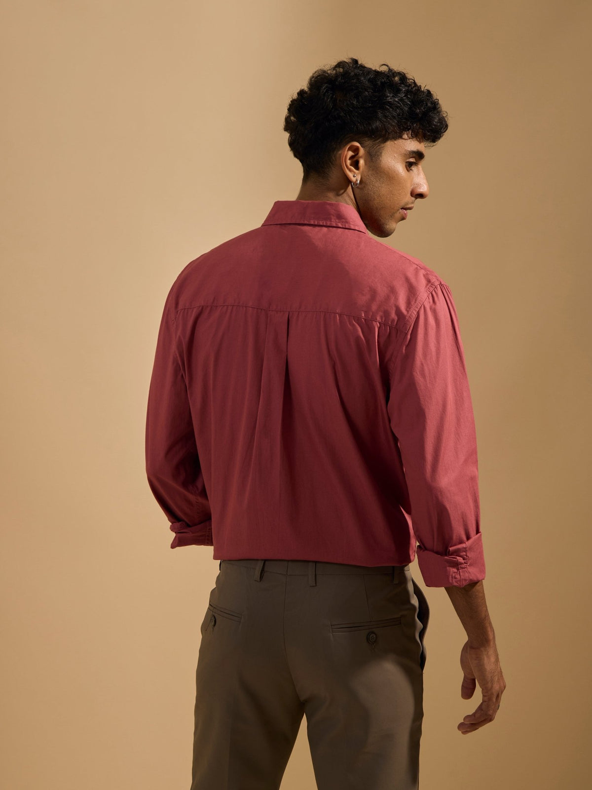 Eluded - Regular Fit Full Sleeve Poplin Shirt - Red - Espanshe