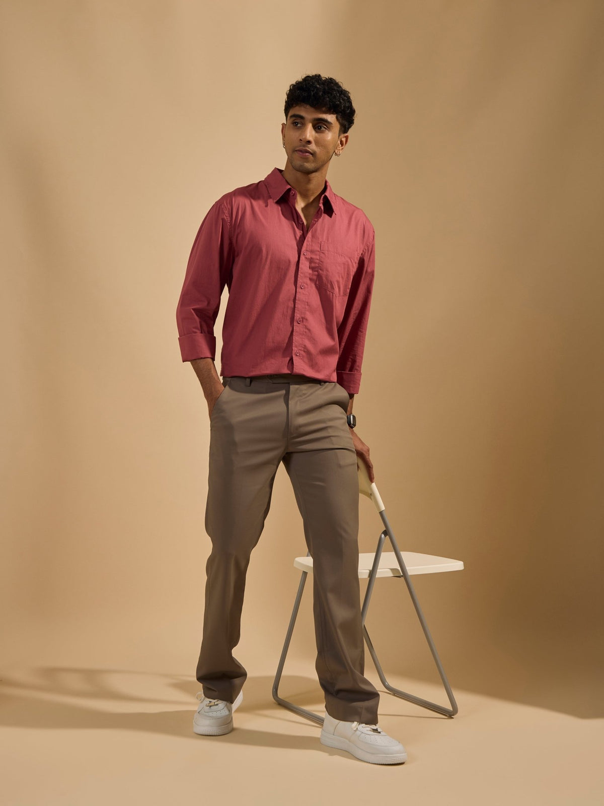 Eluded - Regular Fit Full Sleeve Poplin Shirt - Red - Espanshe