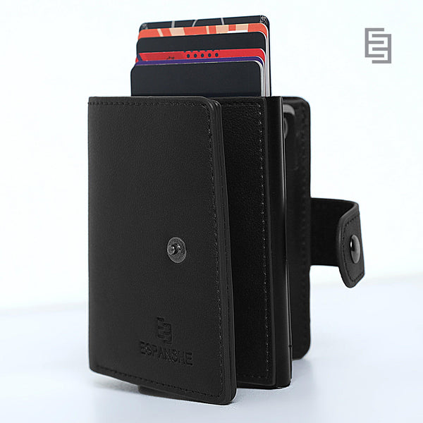 Wallet with popup card dispenser and pockets - Black - Espanshe