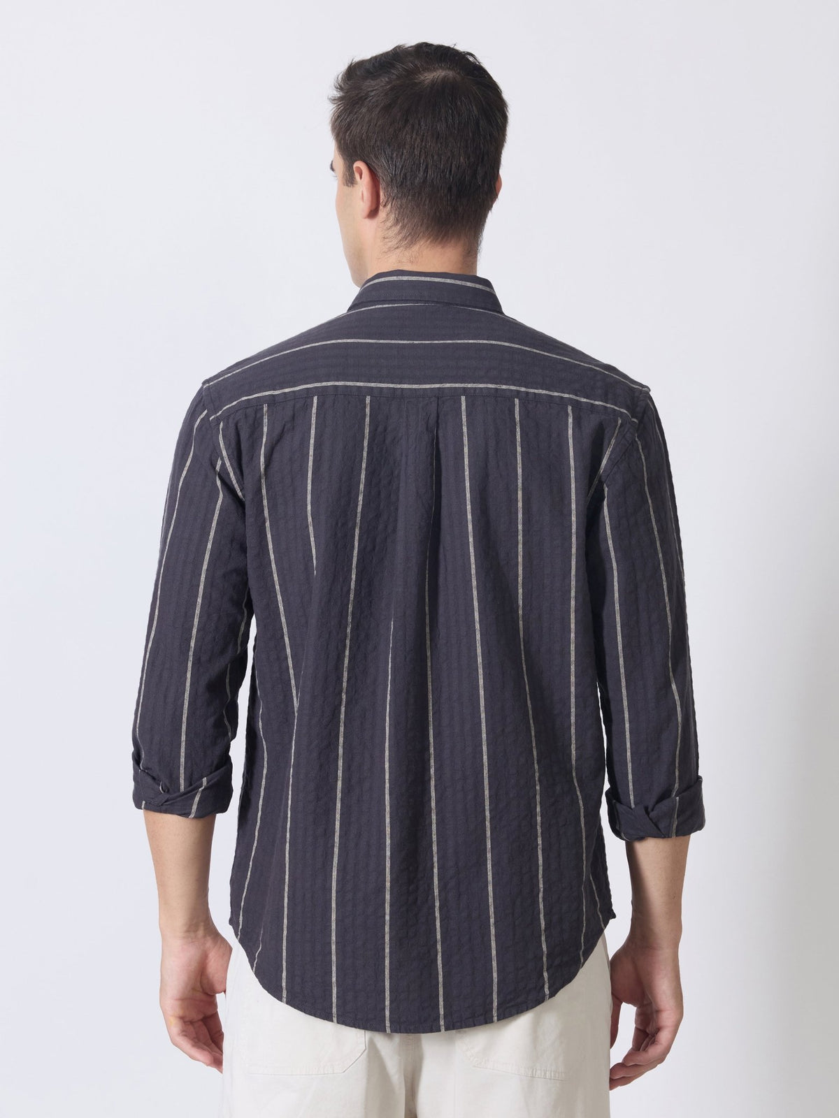 Sata - Textured Stripe Shirt - Charcoal - Espanshe