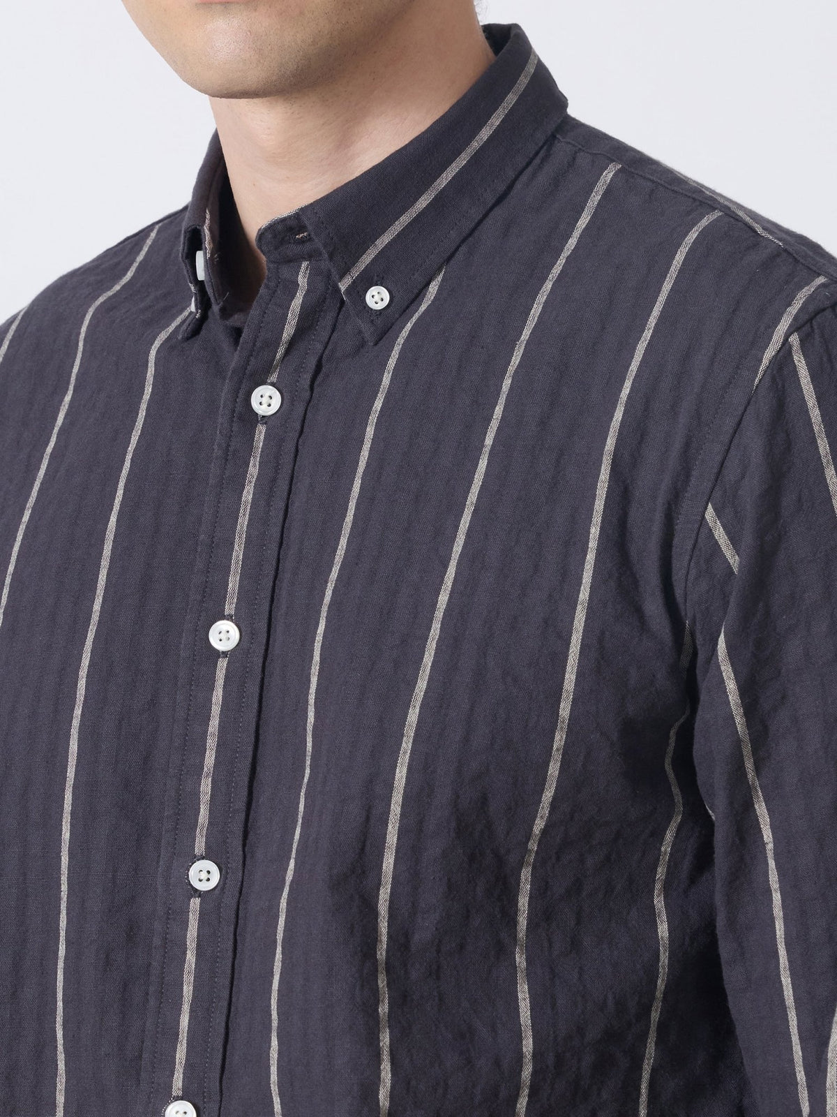 Sata - Textured Stripe Shirt - Charcoal - Espanshe