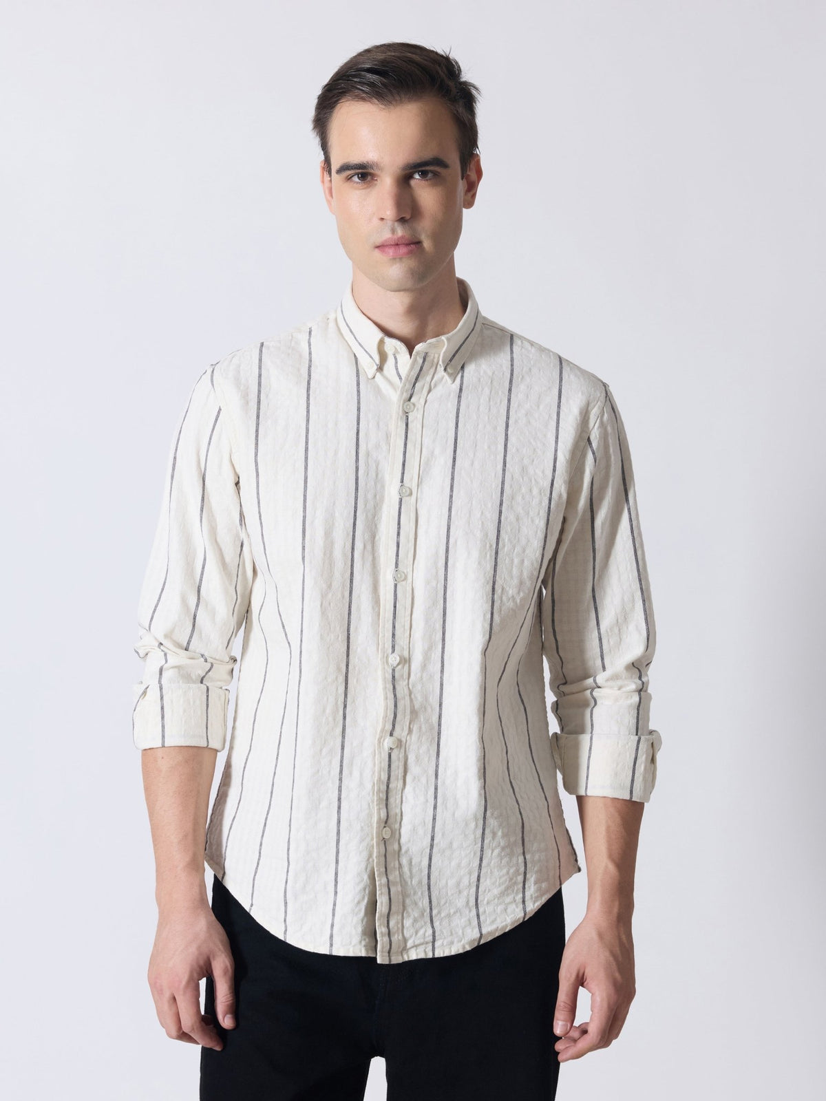 Sata - Textured Stripe Shirt - Cream - Espanshe