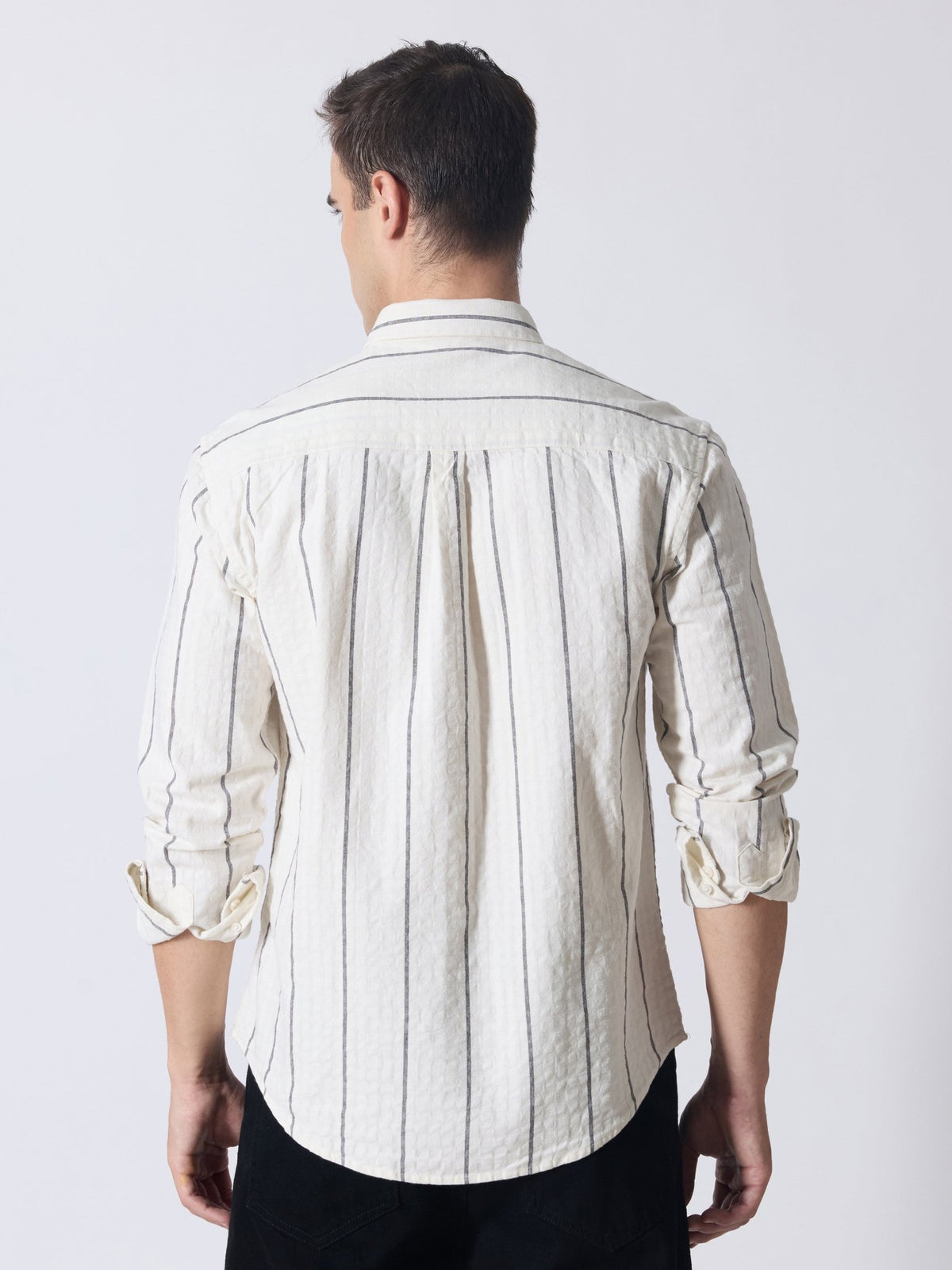 Sata - Textured Stripe Shirt - Cream - Espanshe