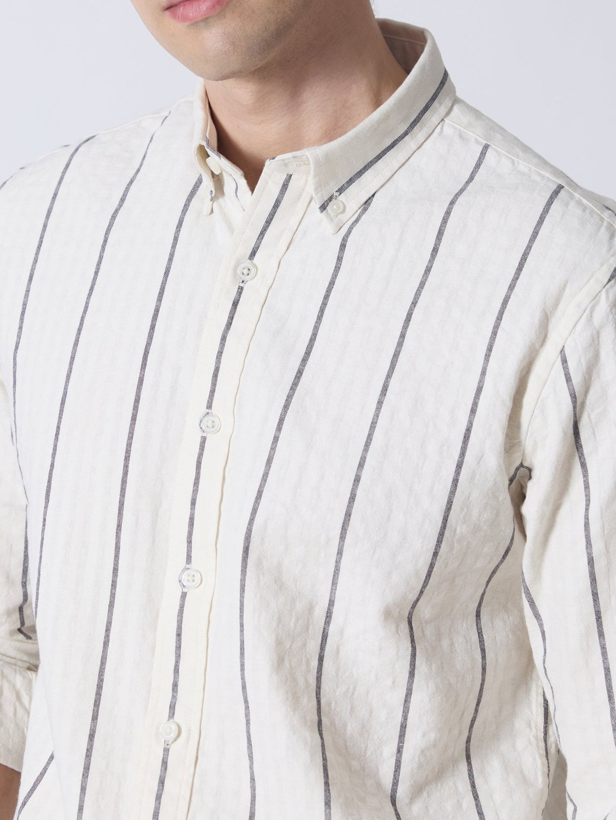 Sata - Textured Stripe Shirt - Cream - Espanshe