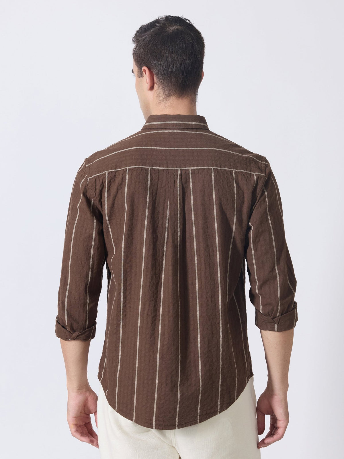 Sata - Textured Stripe Shirt - Dark Brown - Espanshe