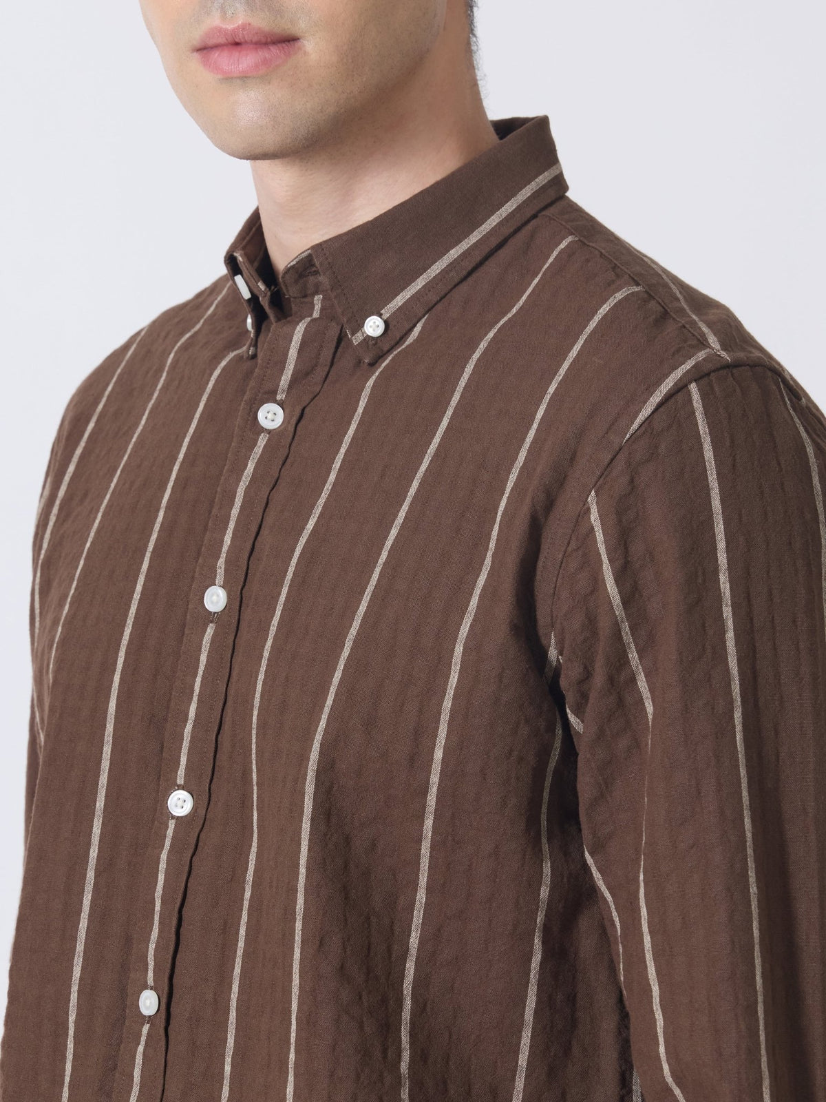 Sata - Textured Stripe Shirt - Dark Brown - Espanshe