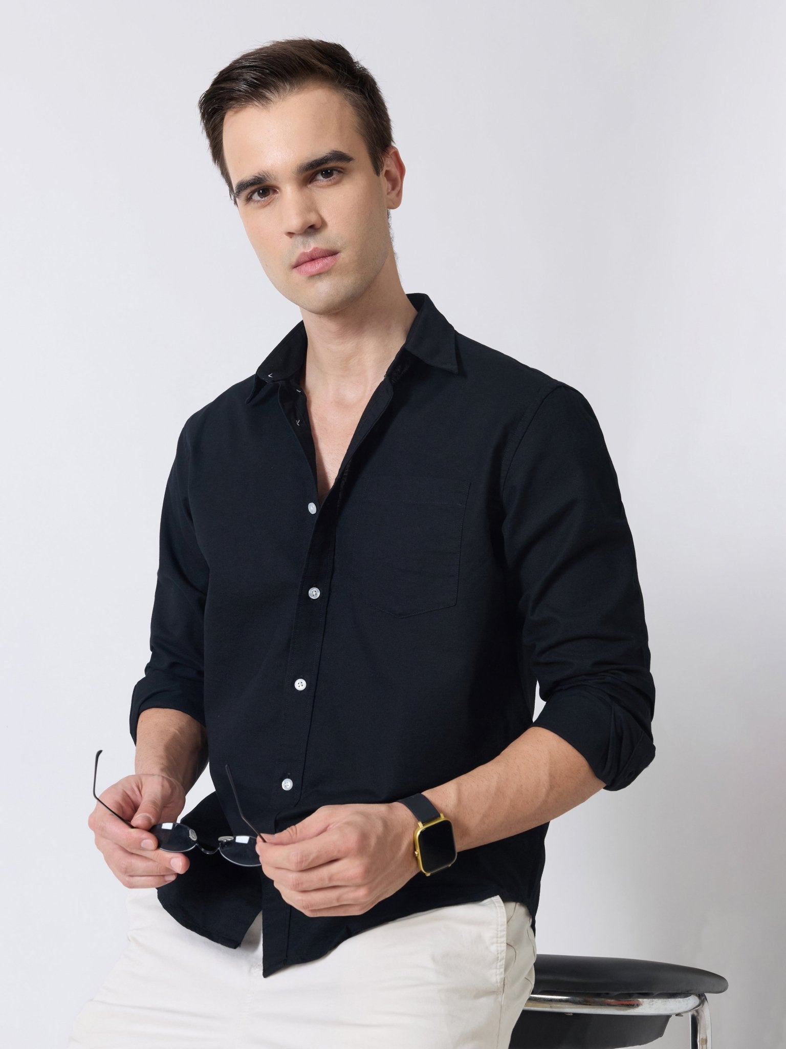 Xilipho - Relaxed Fit Oxford Shirt - Black - Espanshe