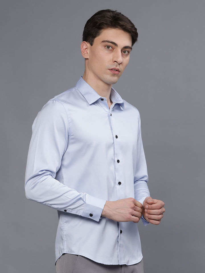 Men Blue Haze Premium Satin Solid Shirt