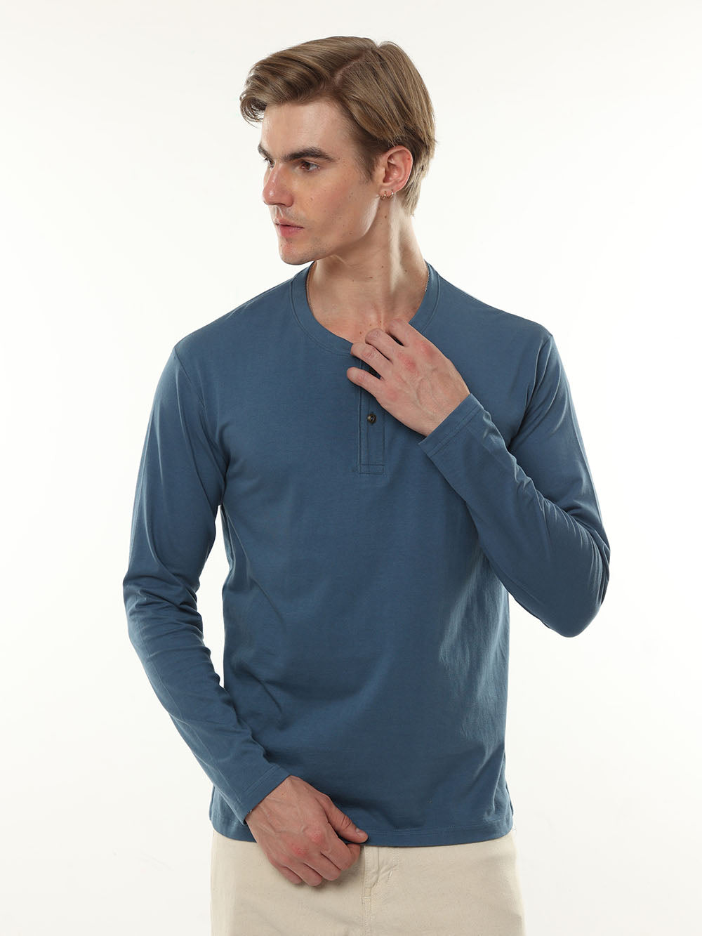 Men Blue Henly Neck Full Sleeves T-Shirt – Espanshe