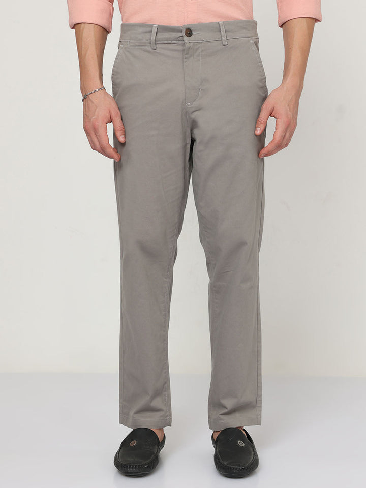 Men Dusty Gray Relaxed Fit Cotton Trouser