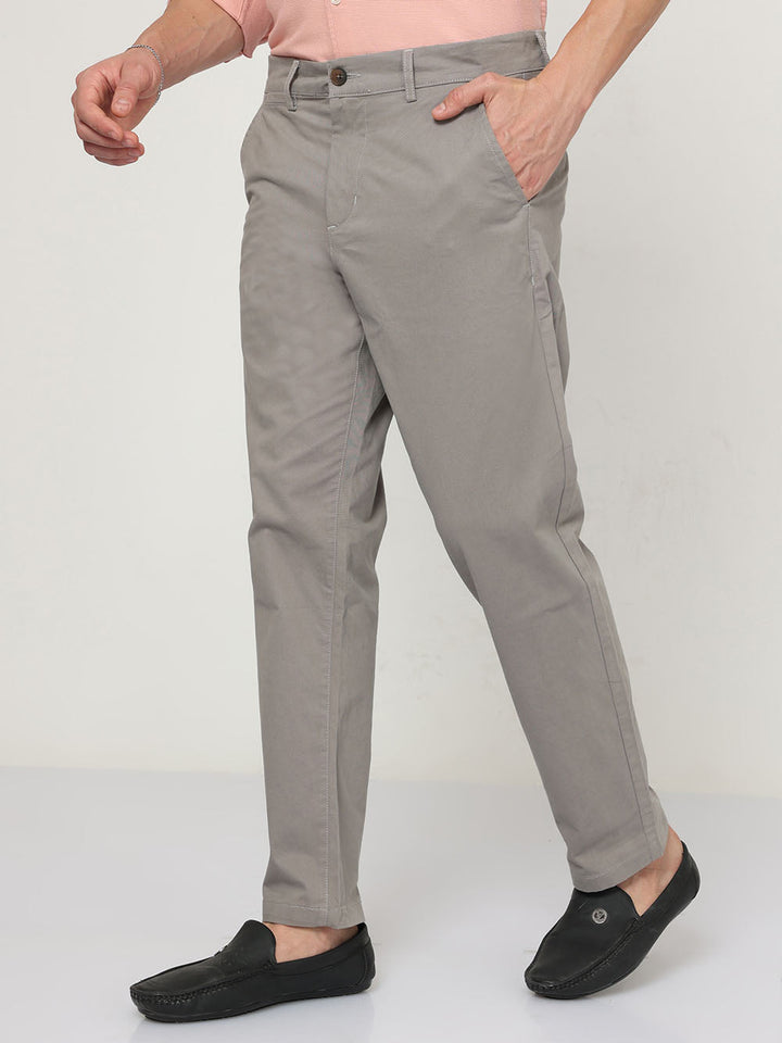 Casual Dusty Gray Relaxed Fit Cotton Trouser For Men