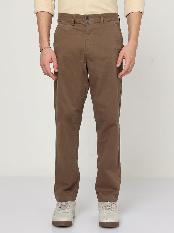 Ferra Brown Relaxed Fit Cotton Trouser For Men's