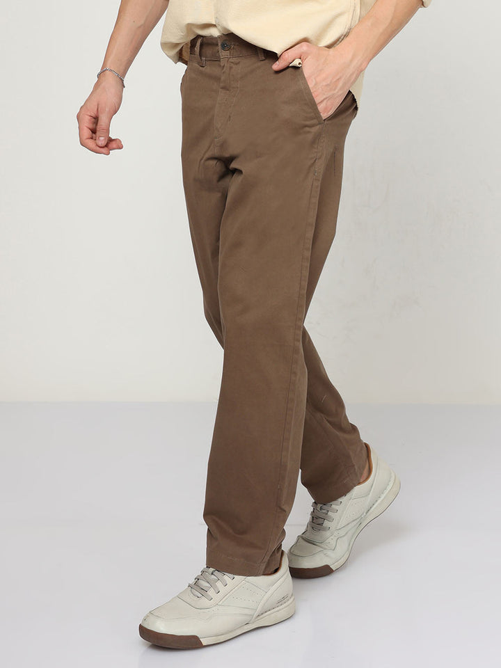 Ferra Brown Relaxed Fit Cotton Trouser For Men's