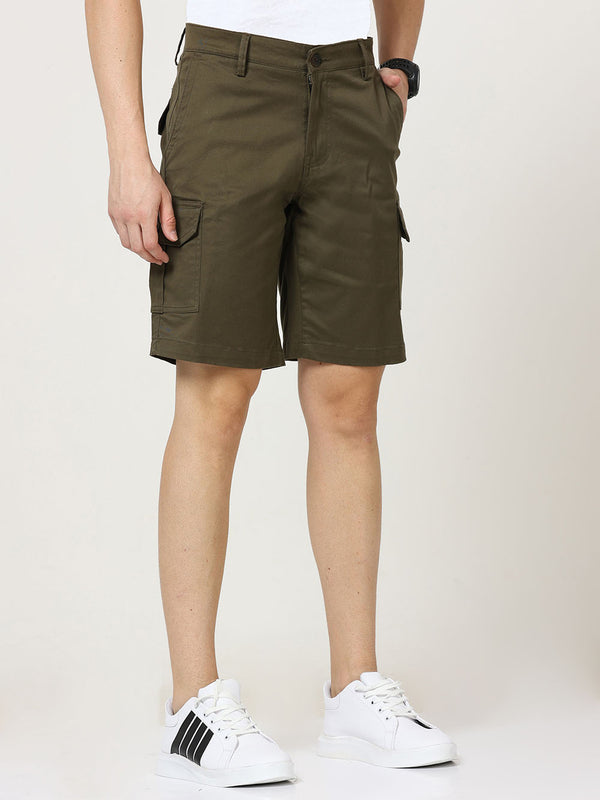Men Lisbon Brown Solid Cargo Shorts