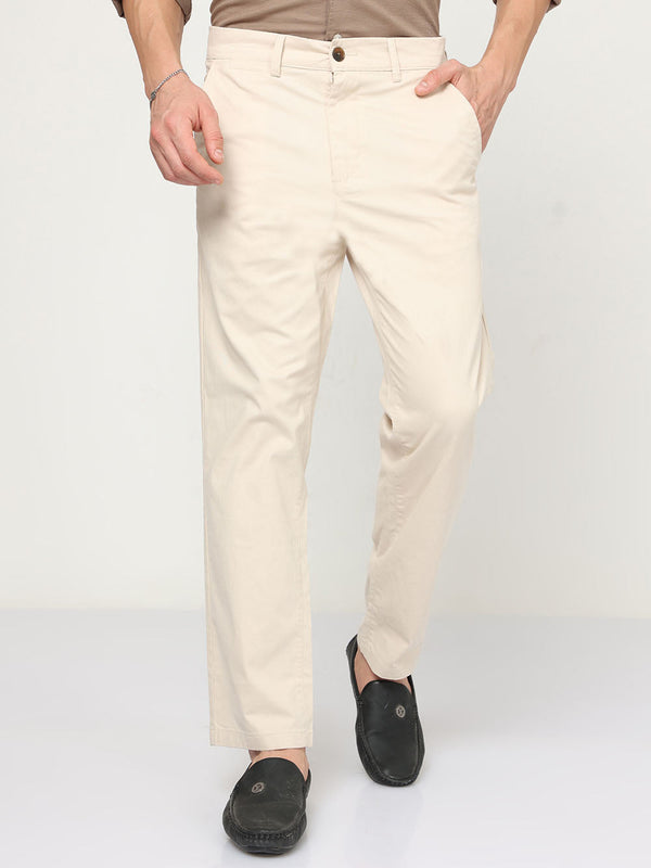 Men Merino Cream Relaxed Fit Cotton Trouser