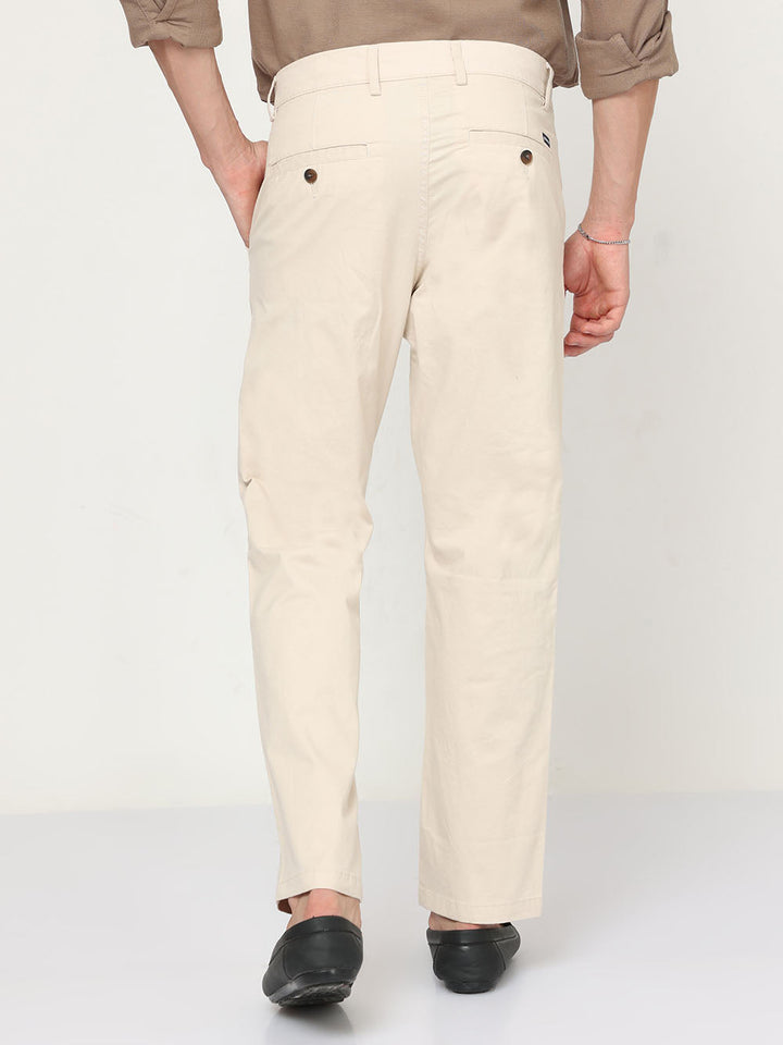 Merino Cream Relaxed Fit Cotton Trouser For Men