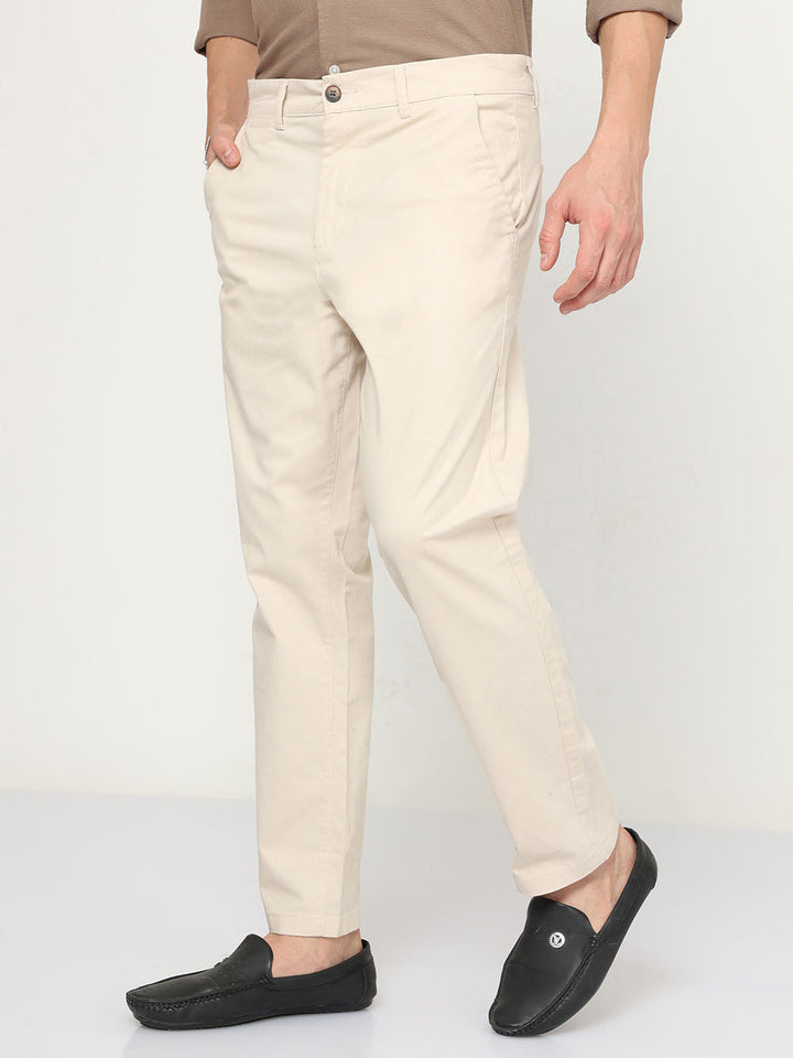 Casual Merino Cream Relaxed Fit Cotton Trouser For Men