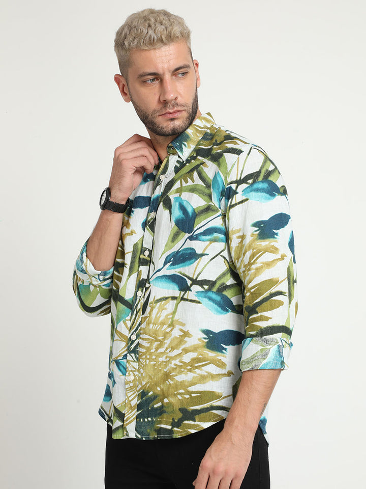 Quill Gray Linen Printed Shirt for Mens