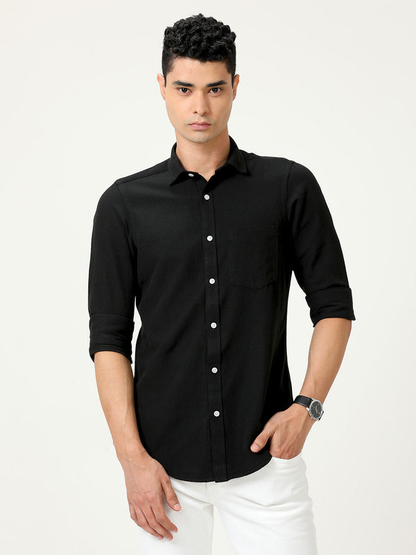Men Vulcan Black Solid Linen Shirt