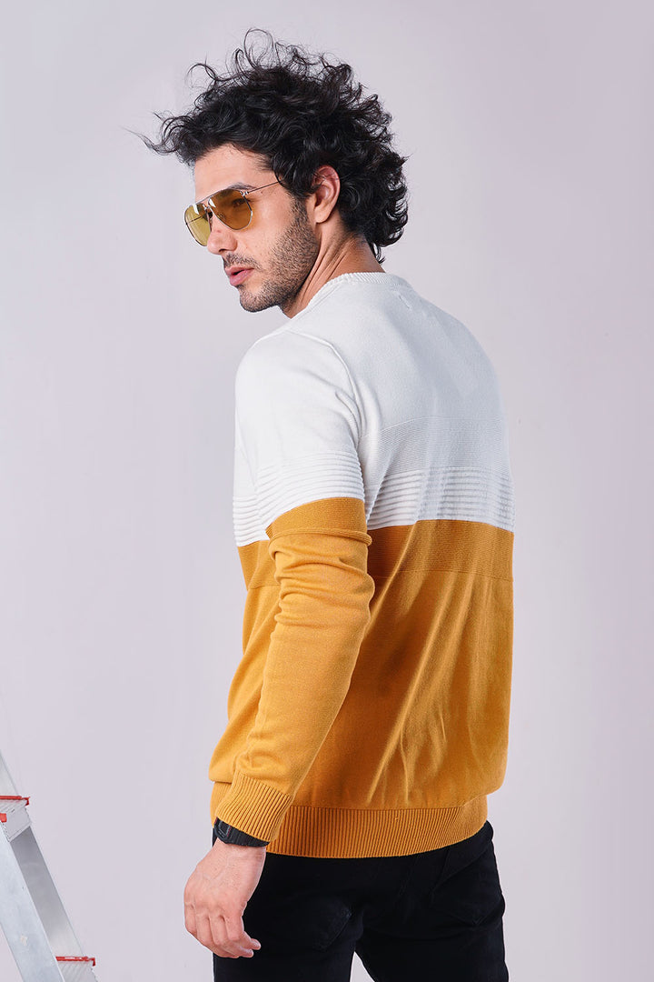 White And Yellow Full Sleeve Sweatshirt For Men